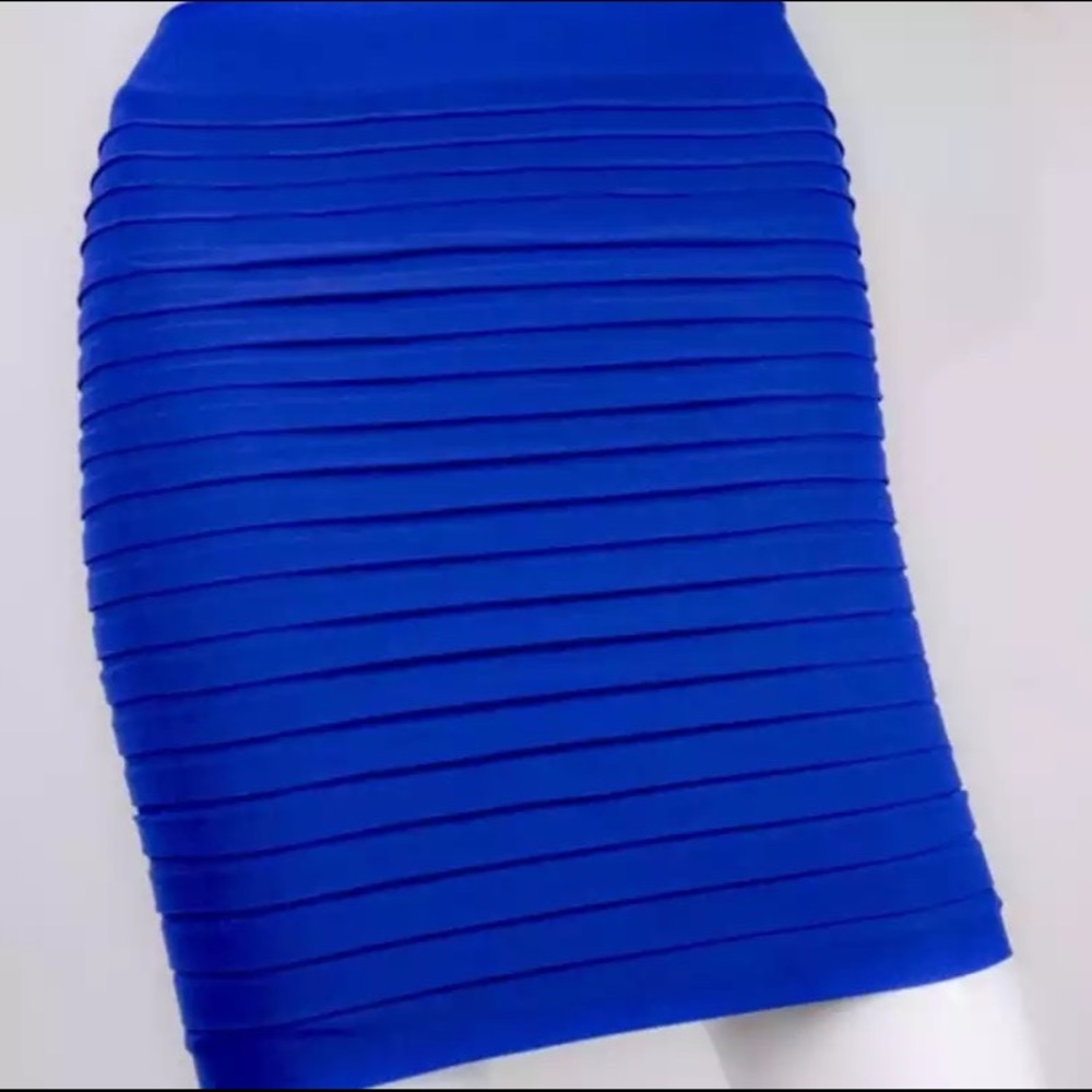 Blue Bodycon Ruffle Mini Office Skirt - Picture 2 of 4